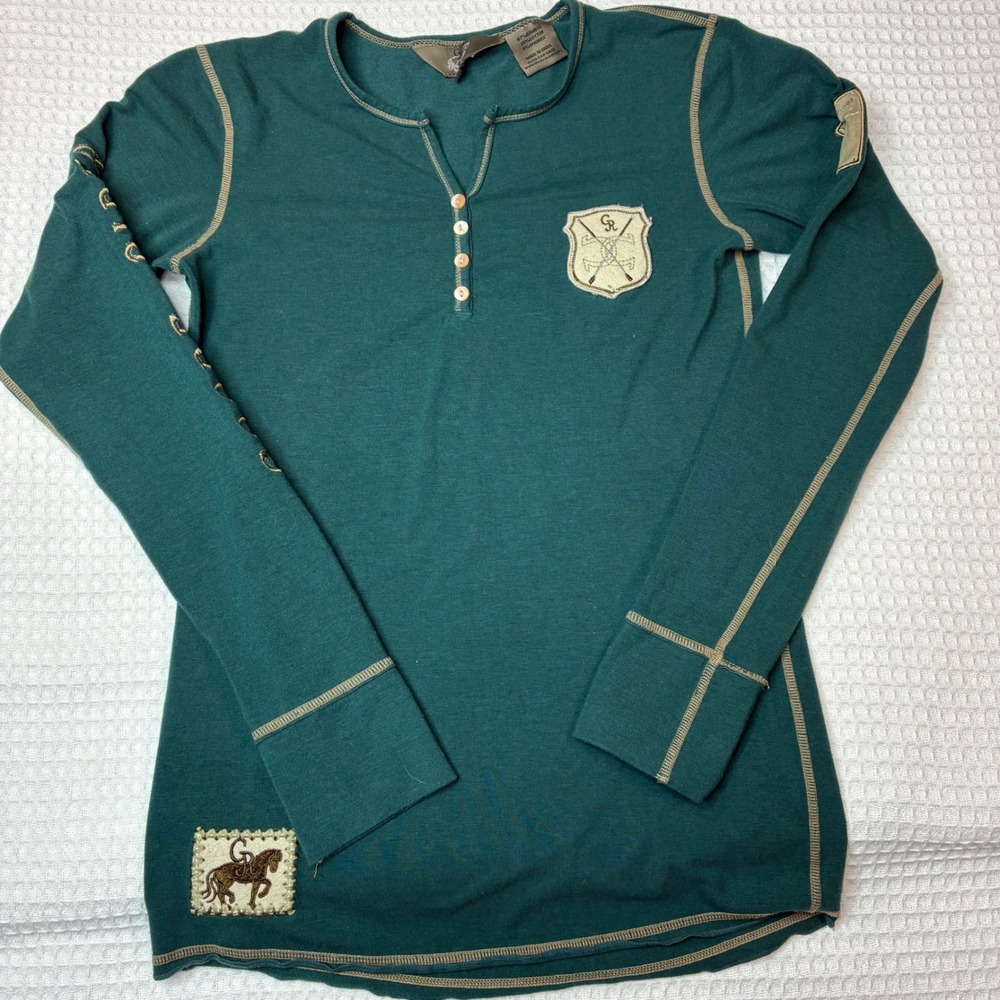 Goode Rider Kids Green Henley Long Sleeve Horse Equestrian Shirt Size 16